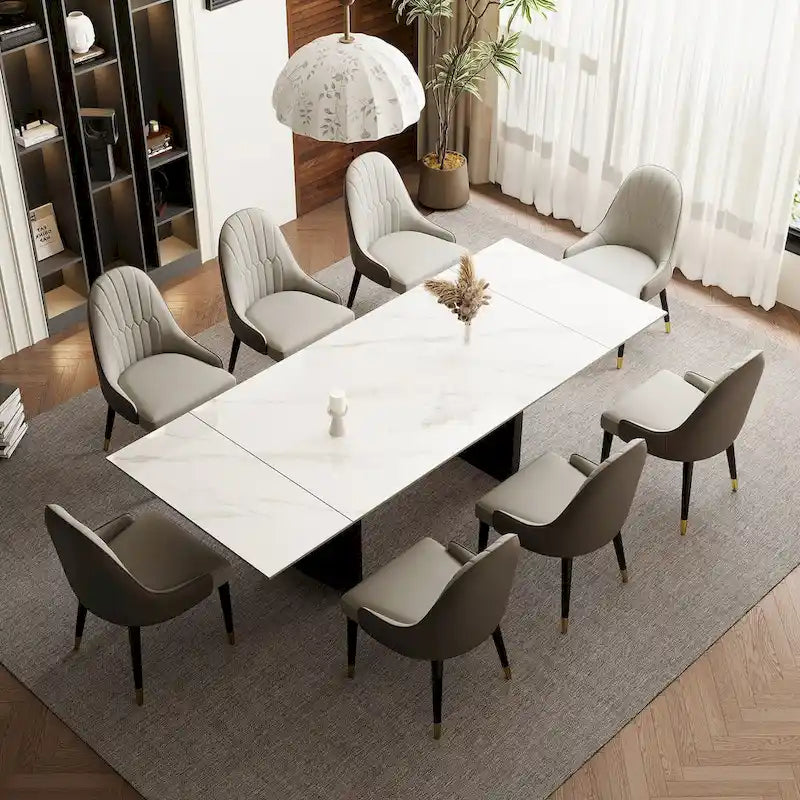 9 - Piece 94.48 Extendable Sintered Stone Dining Table with 8 Chairs Dining Set