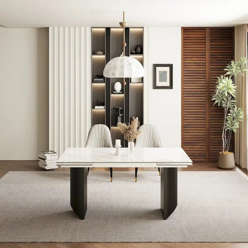 9 - Piece 94.48 Extendable Sintered Stone Dining Table with 8 Chairs Dining Set