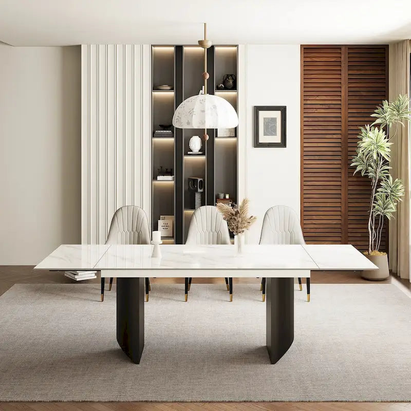 9 - Piece 94.48 Extendable Sintered Stone Dining Table with 8 Chairs Dining Set