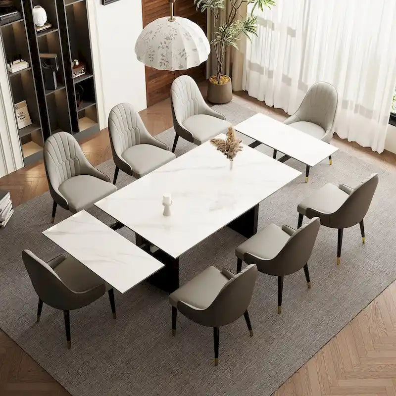 9 - Piece 94.48 Extendable Sintered Stone Dining Table with 8 Chairs Dining Set