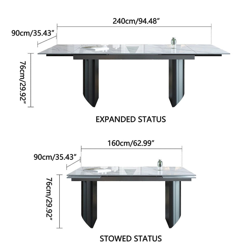 9 - Piece 94.48 Extendable Sintered Stone Dining Table with 8 Chairs Dining Set