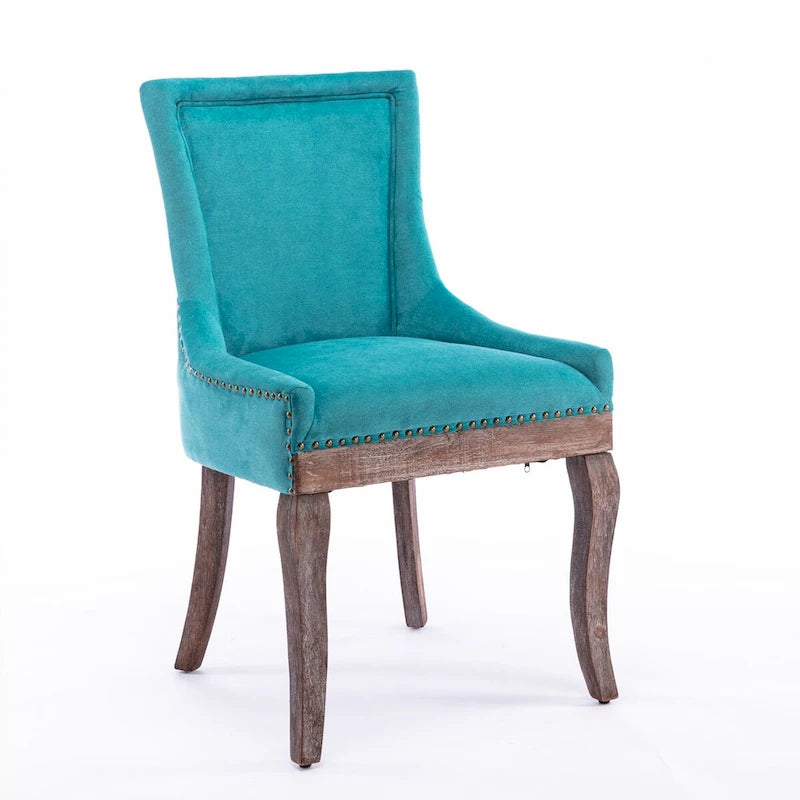 Ultra Side Dining ChairThickened fabric chairs with neutrally toned solid wood legs Bronze nail headSet of 2Blue