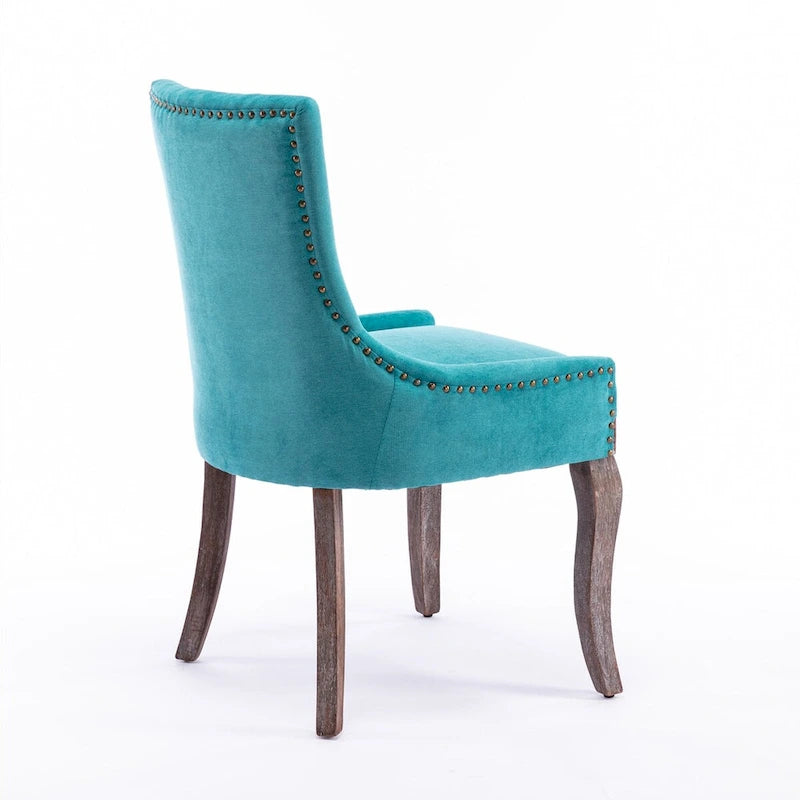 Ultra Side Dining ChairThickened fabric chairs with neutrally toned solid wood legs Bronze nail headSet of 2Blue