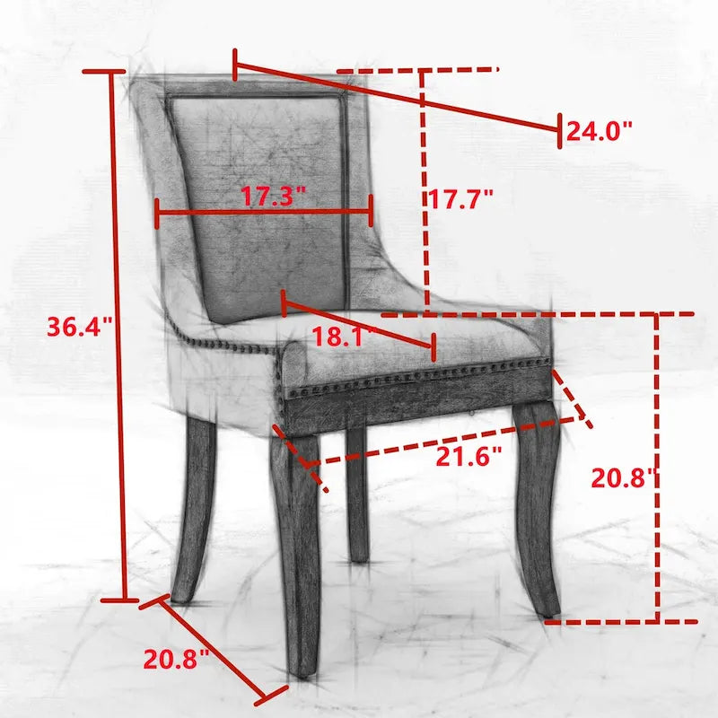 Ultra Side Dining ChairThickened fabric chairs with neutrally toned solid wood legs Bronze nail headSet of 2Blue