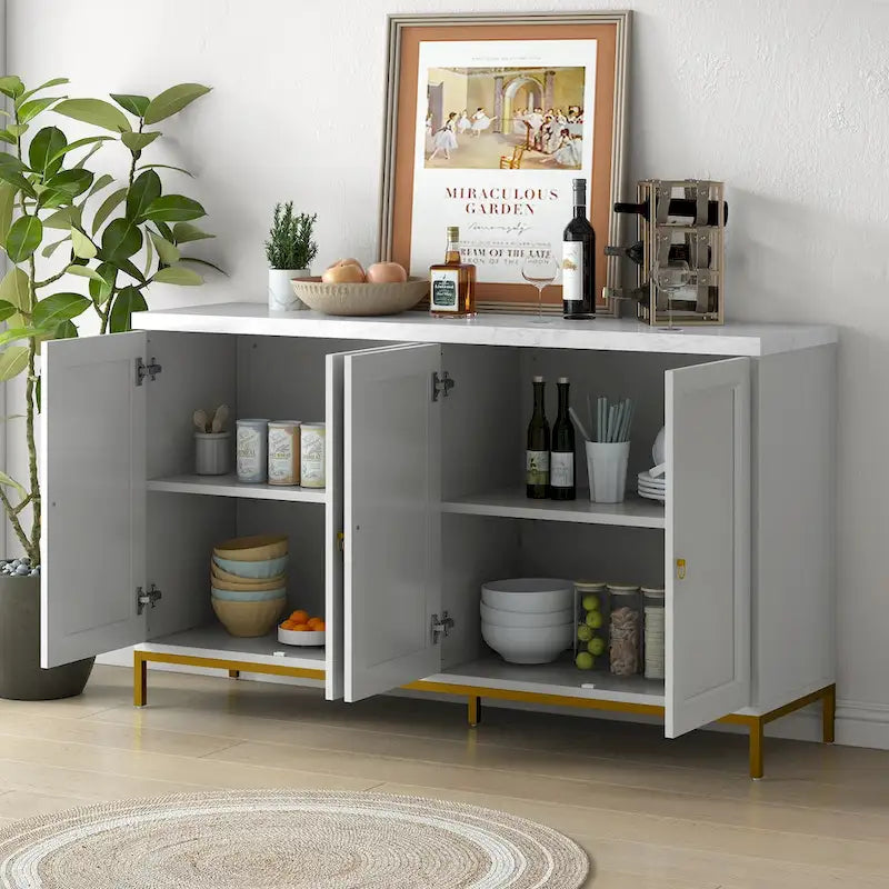 Modern Sideboard with Extra Large Storage Space with Metal Handles and Support Legs for Living Room and Dining Room