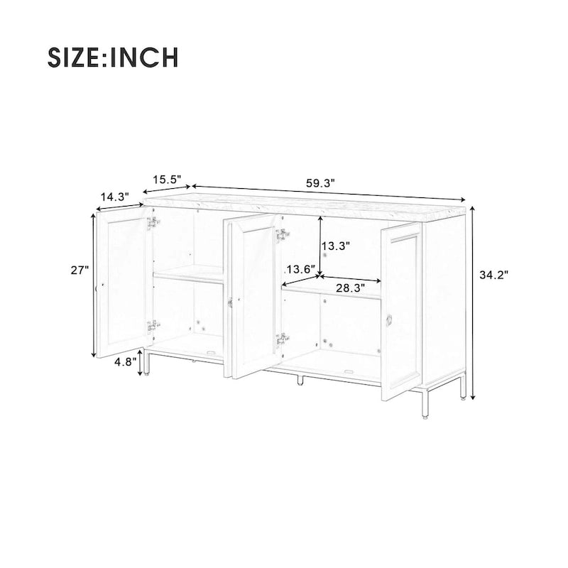 Modern Sideboard with Extra Large Storage Space with Metal Handles and Support Legs for Living Room and Dining Room