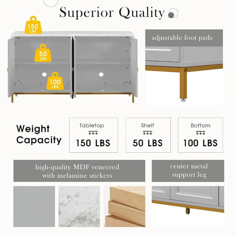 Modern Sideboard with Extra Large Storage Space with Metal Handles and Support Legs for Living Room and Dining Room