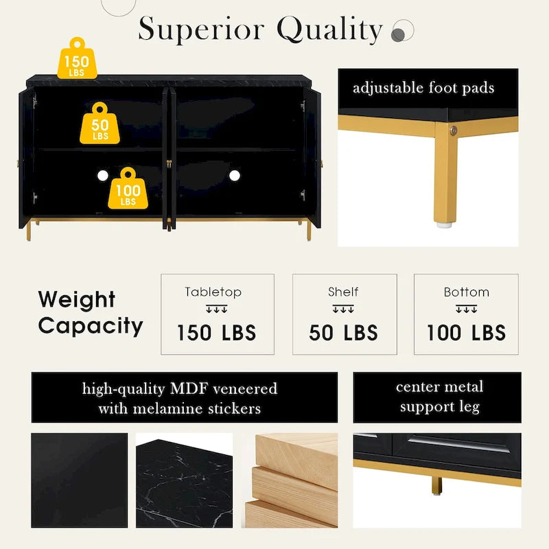 Modern Sideboard with Extra Large Storage Space with Metal Handles and Support Legs for Living Room and Dining Room