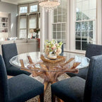 Chic Teak Rustic Teak Wood Root Dining Table Including a Round 48 Inch Glass Top