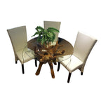 Chic Teak Rustic Teak Wood Root Dining Table Including a Round 48 Inch Glass Top
