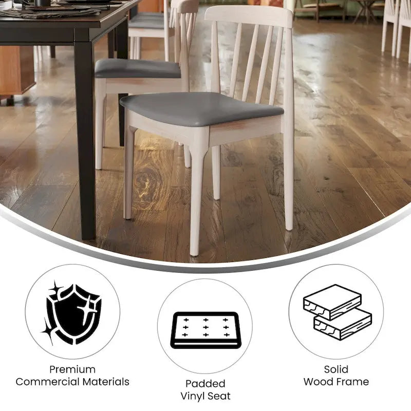 Commercial Solid Wood Dining Chair with Vinyl Padded Seat - Set of 2