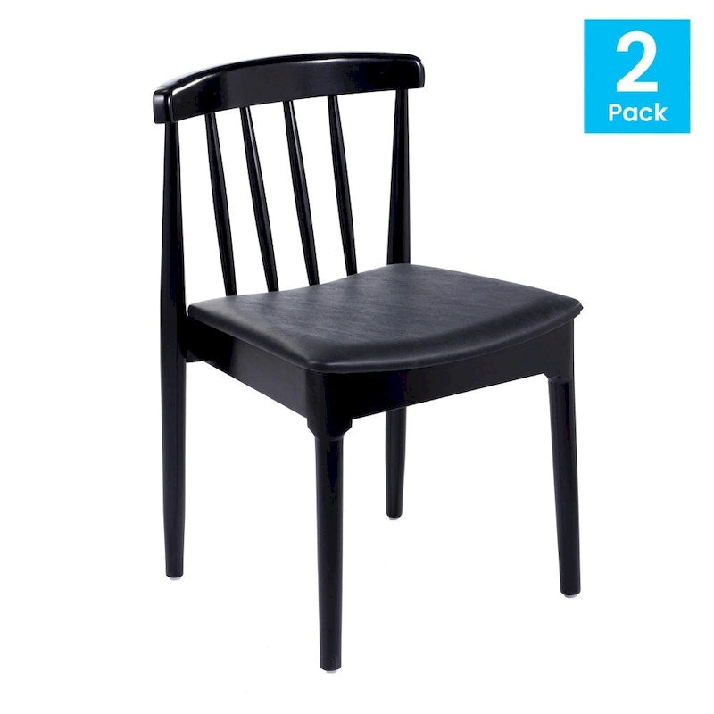 Commercial Solid Wood Dining Chair with Vinyl Padded Seat - Set of 2