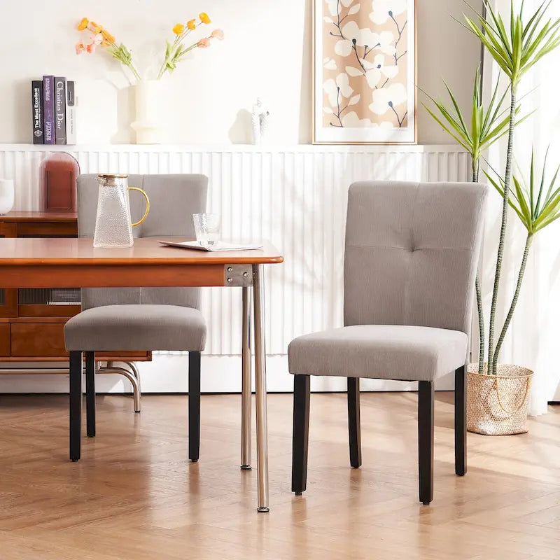 Set of 2 Fabric Upholstered Simple and Modern Design Tufted Back Dining Side Chair