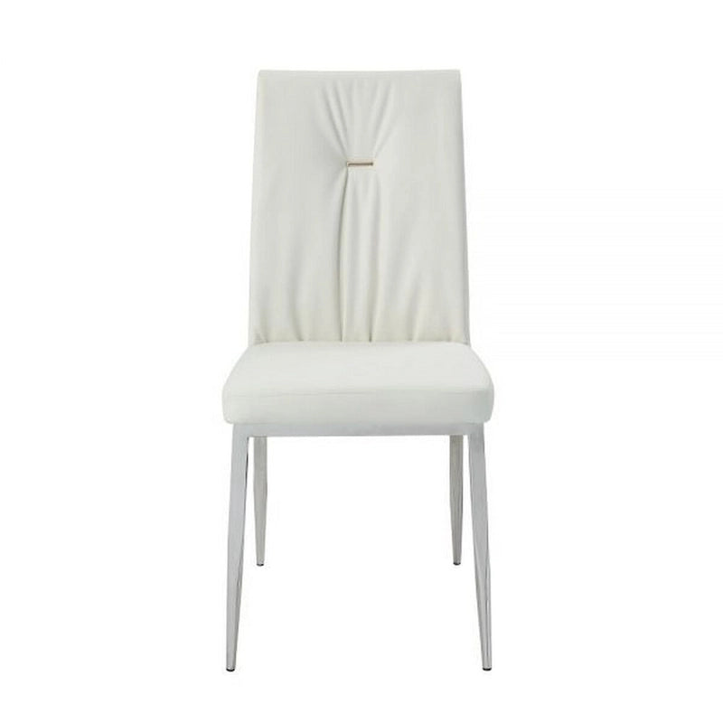 Kami 22 Inch Dining Chair, Set of 2, Tufted Backrest, Beige and Chrome