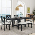 82inch 6-Piece Extendable Dining Table with Footrest, 4 Upholstered Dining Chairs and Dining Bench, Two 11Removable Leaf