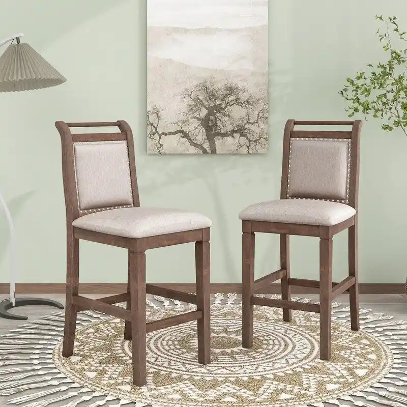 3-Piece Wood Counter Height Drop Leaf Dining Table Set with 2 Upholstered Dining Chairs for Small Place