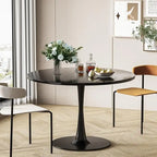 Grondin Mid-Century Modern Round Kitchen or Dining Table with Premium MDF Top and Steel Pedestal Base for Dining Room