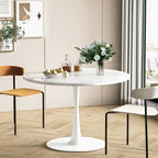 Grondin Mid-Century Modern Round Kitchen or Dining Table with Premium MDF Top and Steel Pedestal Base for Dining Room