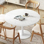 Grondin Mid-Century Modern Round Kitchen or Dining Table with Premium MDF Top and Steel Pedestal Base for Dining Room