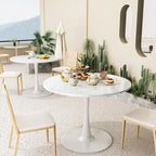 Grondin Mid-Century Modern Round Kitchen or Dining Table with Premium MDF Top and Steel Pedestal Base for Dining Room