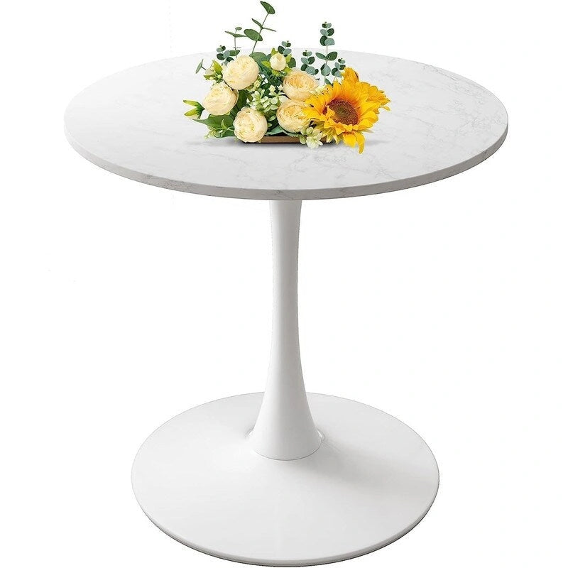 Grondin Mid-Century Modern Round Kitchen or Dining Table with Premium MDF Top and Steel Pedestal Base for Dining Room