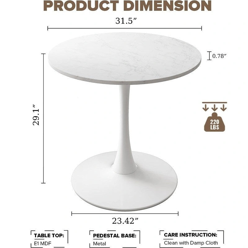 Grondin Mid-Century Modern Round Kitchen or Dining Table with Premium MDF Top and Steel Pedestal Base for Dining Room
