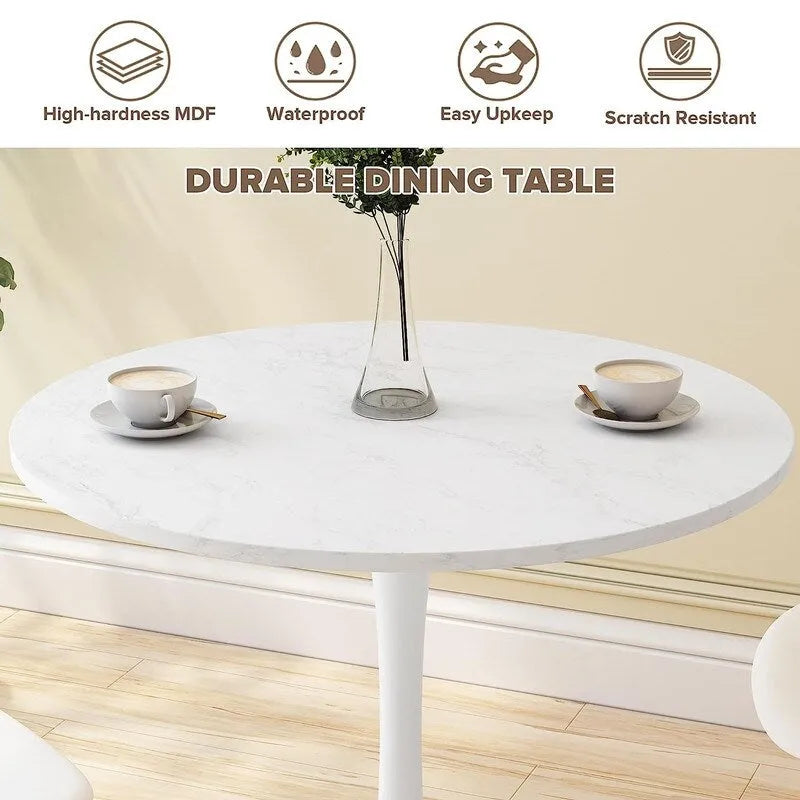 Grondin Mid-Century Modern Round Kitchen or Dining Table with Premium MDF Top and Steel Pedestal Base for Dining Room