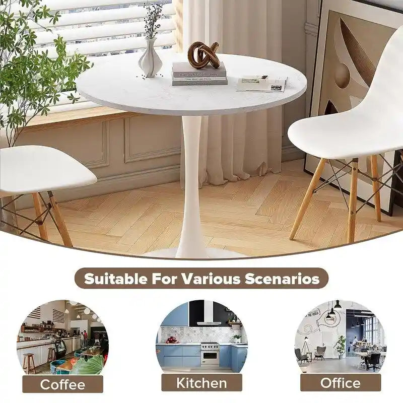 Grondin Mid-Century Modern Round Kitchen or Dining Table with Premium MDF Top and Steel Pedestal Base for Dining Room