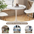 Grondin Mid-Century Modern Round Kitchen or Dining Table with Premium MDF Top and Steel Pedestal Base for Dining Room