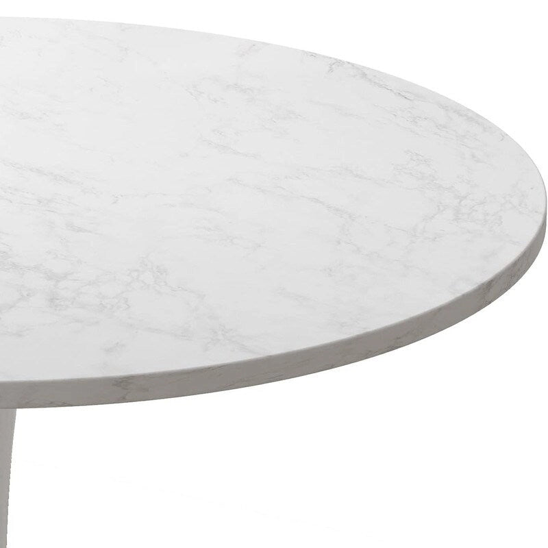 Grondin Mid-Century Modern Round Kitchen or Dining Table with Premium MDF Top and Steel Pedestal Base for Dining Room