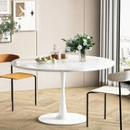 Grondin Mid-Century Modern Round Kitchen or Dining Table with Premium MDF Top and Steel Pedestal Base for Dining Room