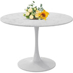 Grondin Mid-Century Modern Round Kitchen or Dining Table with Premium MDF Top and Steel Pedestal Base for Dining Room