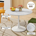 Grondin Mid-Century Modern Round Kitchen or Dining Table with Premium MDF Top and Steel Pedestal Base for Dining Room