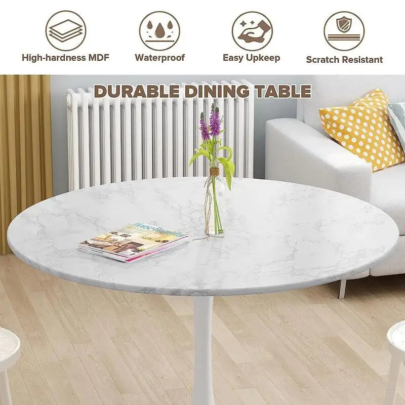 Grondin Mid-Century Modern Round Kitchen or Dining Table with Premium MDF Top and Steel Pedestal Base for Dining Room