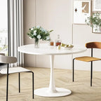 Grondin Mid-Century Modern Round Kitchen or Dining Table with Premium MDF Top and Steel Pedestal Base for Dining Room