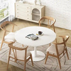 Grondin Mid-Century Modern Round Kitchen or Dining Table with Premium MDF Top and Steel Pedestal Base for Dining Room