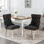 Set of 2 Linen Or Velvet Upholstered Dining Chairs with Nailhead Trim and Wooden Legs