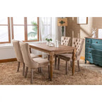 Set of 2 Linen Or Velvet Upholstered Dining Chairs with Nailhead Trim and Wooden Legs