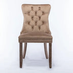 Set of 2 Linen Or Velvet Upholstered Dining Chairs with Nailhead Trim and Wooden Legs