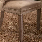 Set of 2 Linen Or Velvet Upholstered Dining Chairs with Nailhead Trim and Wooden Legs