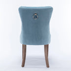 Set of 2 Linen Or Velvet Upholstered Dining Chairs with Nailhead Trim and Wooden Legs