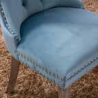 Set of 2 Linen Or Velvet Upholstered Dining Chairs with Nailhead Trim and Wooden Legs
