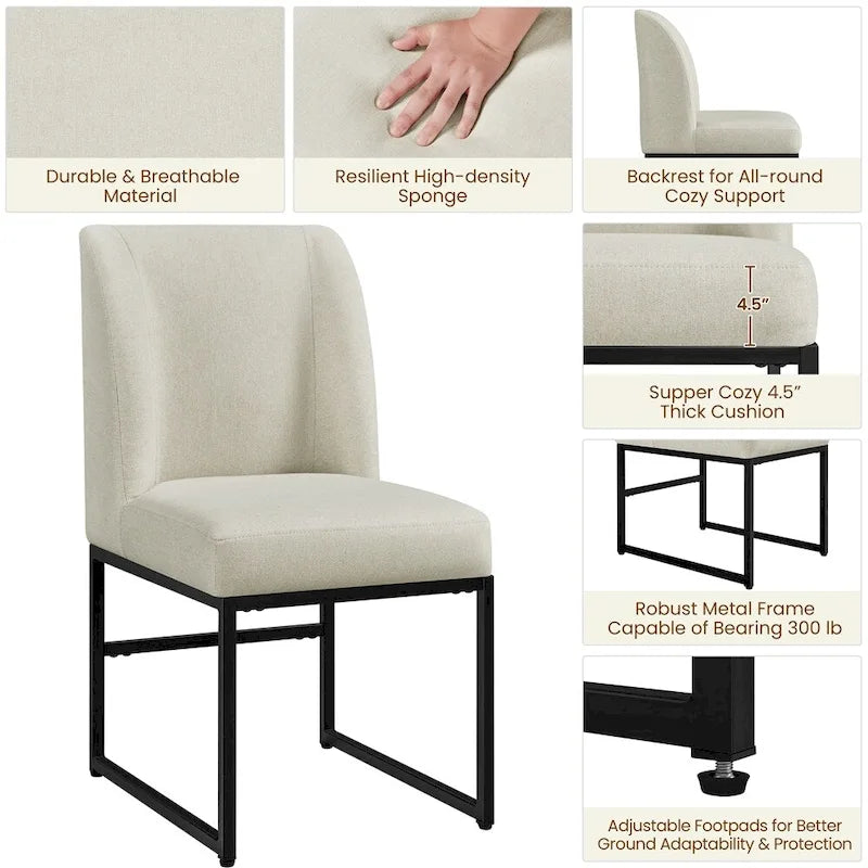 Yaheetech 2pcs Modern Upholstered Dining Chairs With Metal legs, Beige - N/A