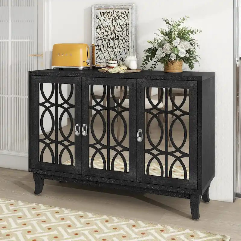Sideboard with 3 Door Mirrored Buffet Cabinet