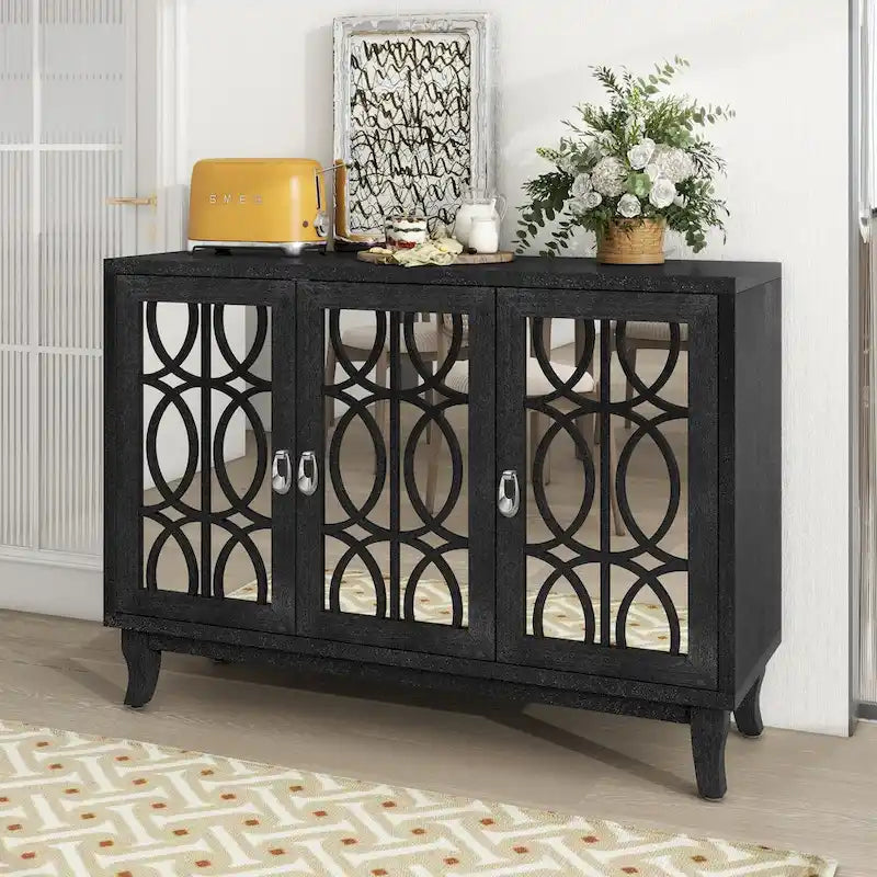 Sideboard with 3 Door Mirrored Buffet Cabinet