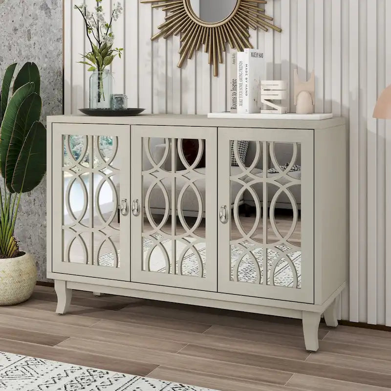 Sideboard with 3 Door Mirrored Buffet Cabinet
