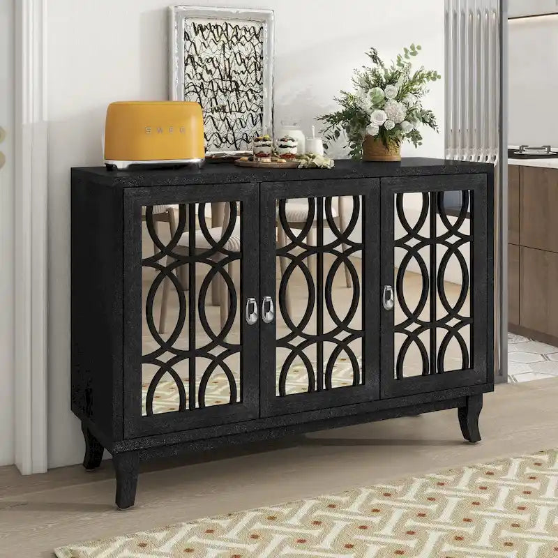 Sideboard with 3 Door Mirrored Buffet Cabinet