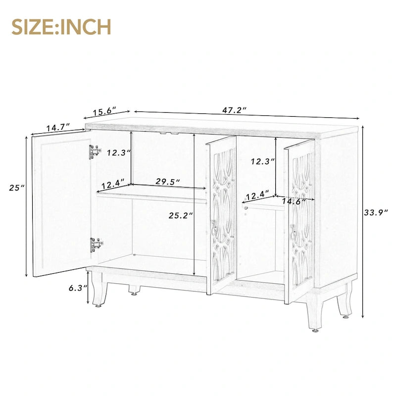 Sideboard with 3 Door Mirrored Buffet Cabinet