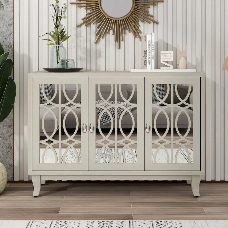 Sideboard with 3 Door Mirrored Buffet Cabinet