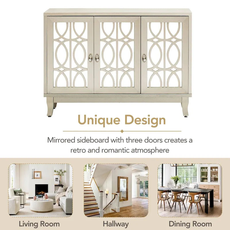 Sideboard with 3 Door Mirrored Buffet Cabinet